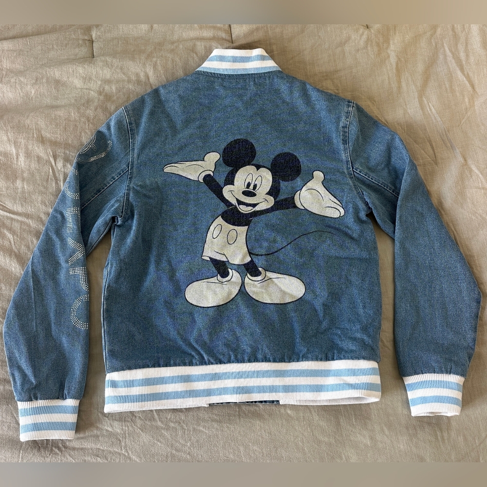 Disney Adult S Exclusive Members D23 Mickey Denim Varsity Bomber Jacket Gems